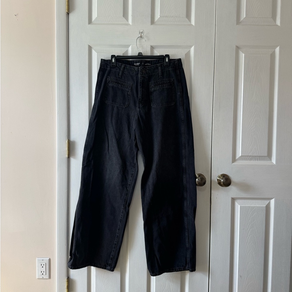Old Navy Black Wide-Leg Jeans with Front Patch Pockets